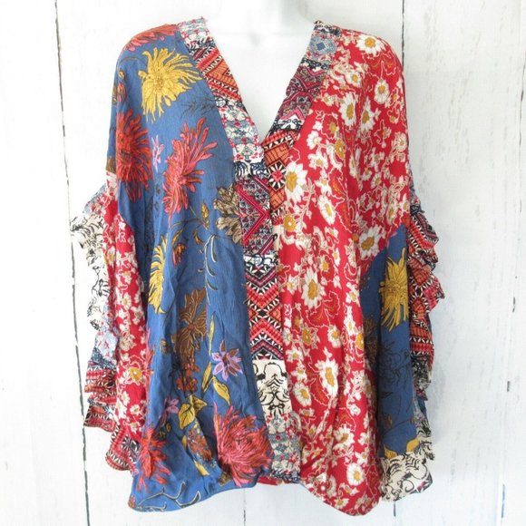 Umgee Tops - Umgee Top Mixed Floral Ruffle Sleeve Ruffle Boho